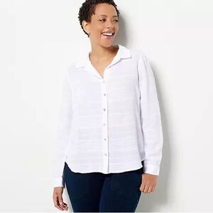 Side Stitch White Button-Down Shirt